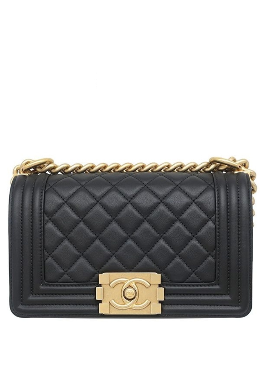 Chanel Shoulder Bag Boy 20 Lambskin Black Matt Togo Chain
